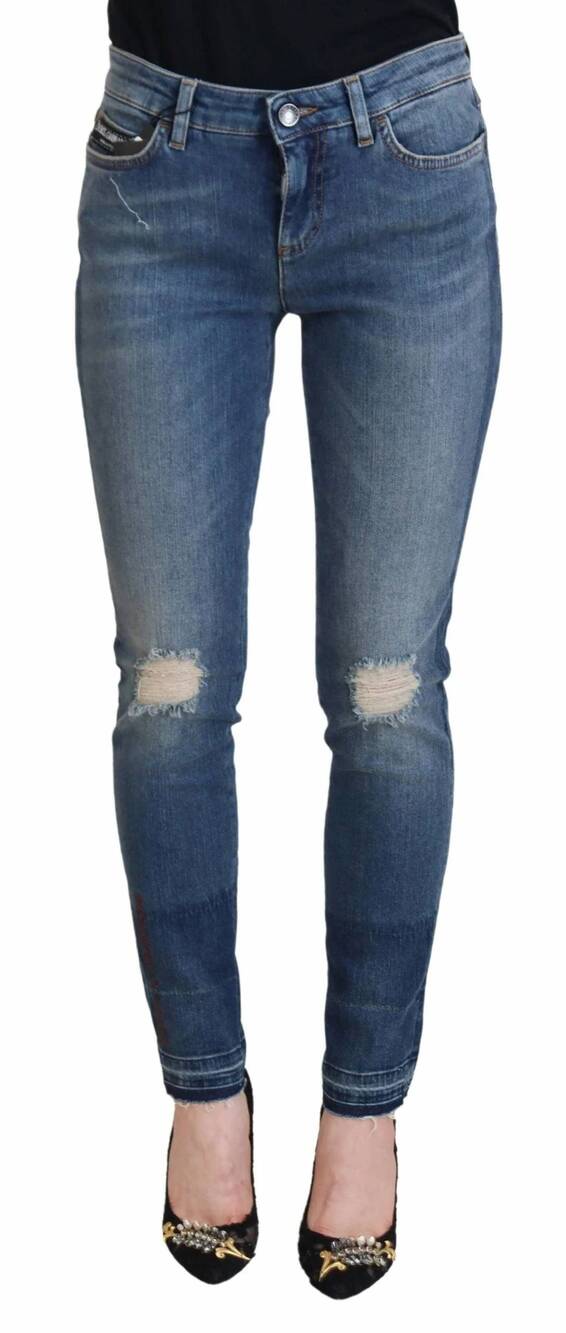 NEW DOLCE & GABBANA cotton tattered denim jeans in blue washed